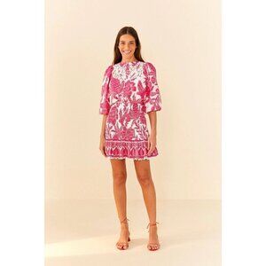 FARM RIO Tropical Woodcut Mini Dress in Pink Size Small